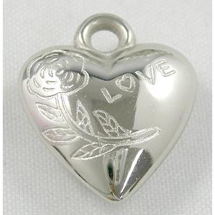 CCB Antique Silver Plastic Heart Pendant Bead, Nickel Free