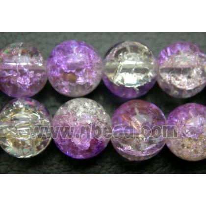 Crackle Glass Beads, Round, Lavender