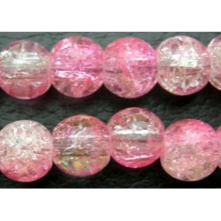 Crackle Glass Beads, Round, Pink