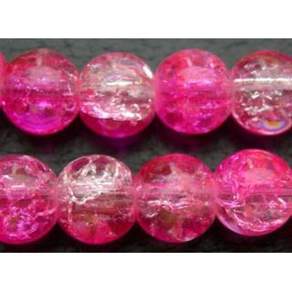 Crackle Glass Beads, Round, Hot-pink