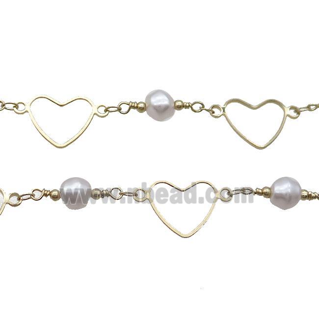 Copper Chain With Pearlized Plastic Heart Gold Plated