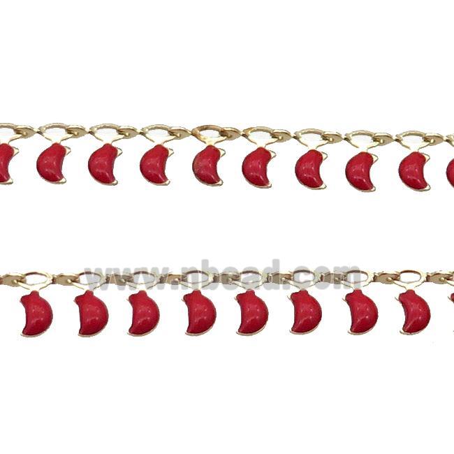 Copper Chain Red Enamel Moon Gold Plated
