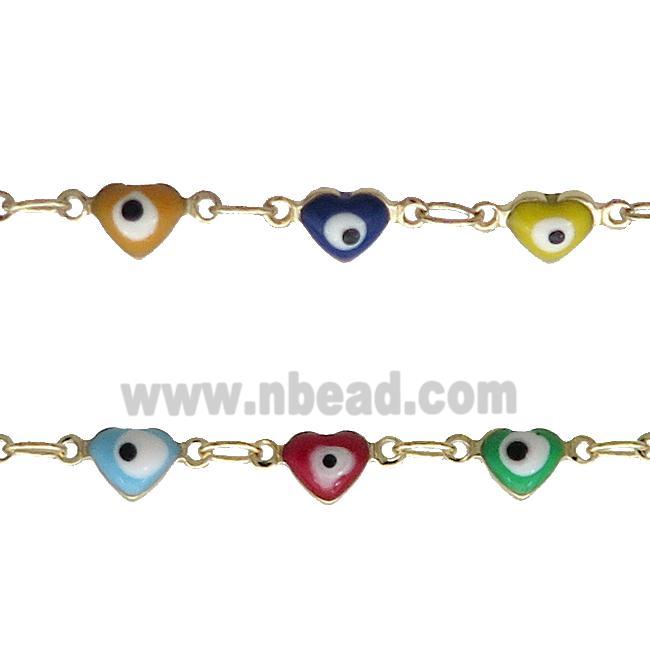 Copper Chain Multicolor Enamel Evil Eye Heart Gold Plated 
