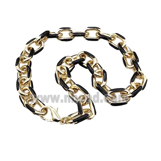 Aluminium Necklace Black Enamel Gold Plated