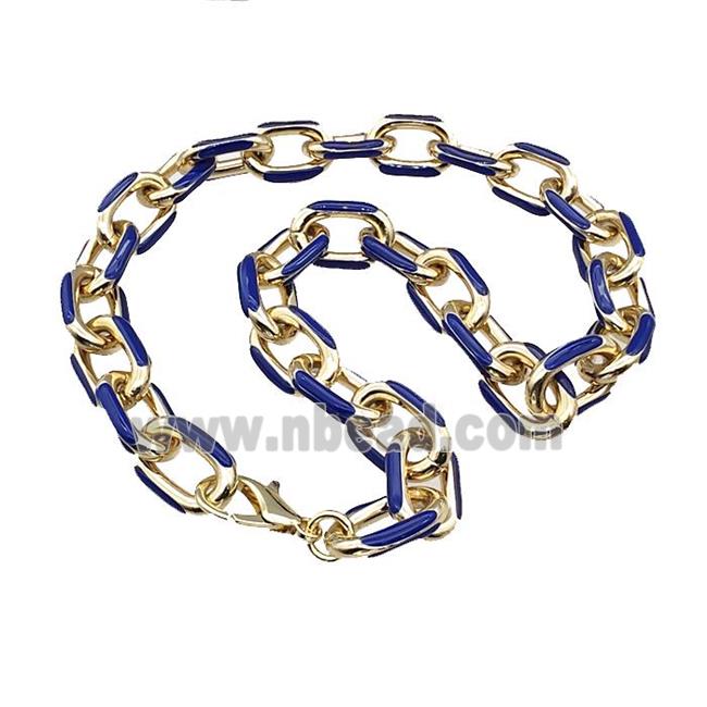 Aluminium Necklace Royal Blue Enamel Gold Plated