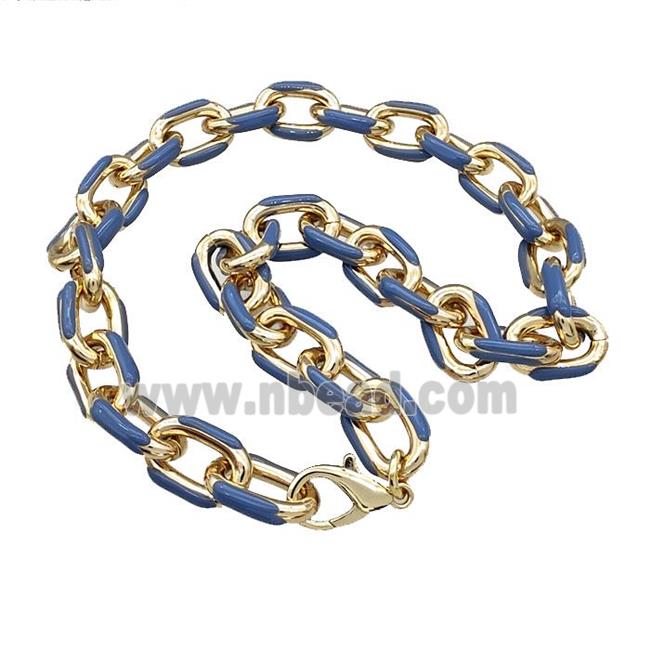 Aluminium Necklace Blue Enamel Gold Plated
