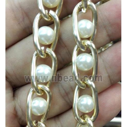 Aluminium Chain with glass pearl bead, gold plated
