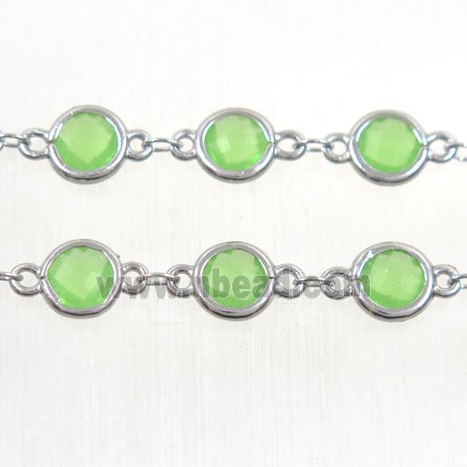copper chain with green Chinese crystal glass, platinum plated