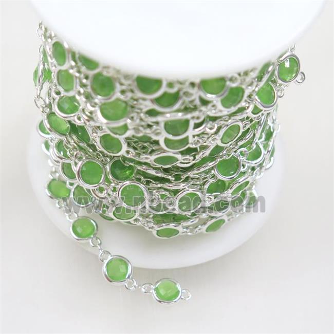 copper chain with green Chinese crystal glass, silver plated