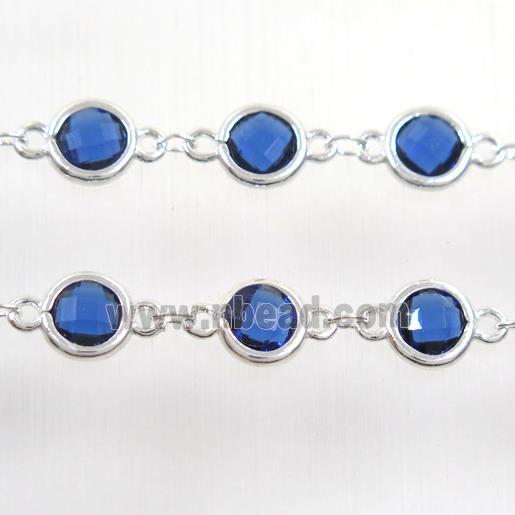 copper chain with blue Chinese crystal glass, silver plated