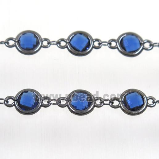 copper chain with blue Chinese crystal glass, black plated