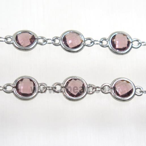 copper chain with lt.purple Chinese crystal glass, platinum plated