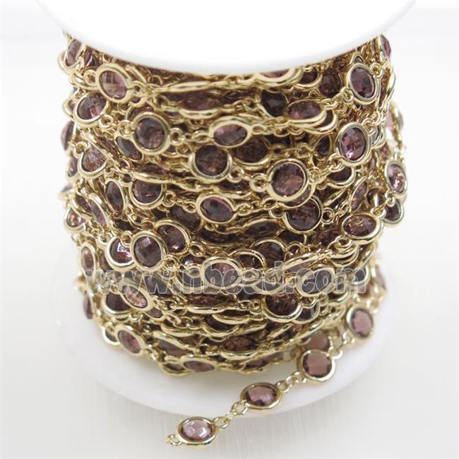 copper chain with lt.purple Chinese crystal glass, gold plated