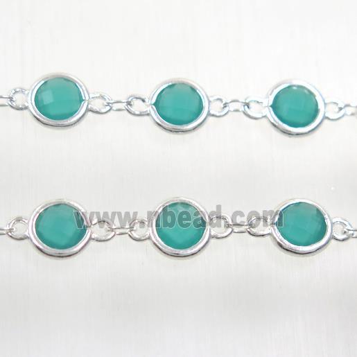 copper chain with green Chinese crystal glass, silver plated