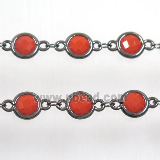 copper chain with red Chinese crystal glass, black plated