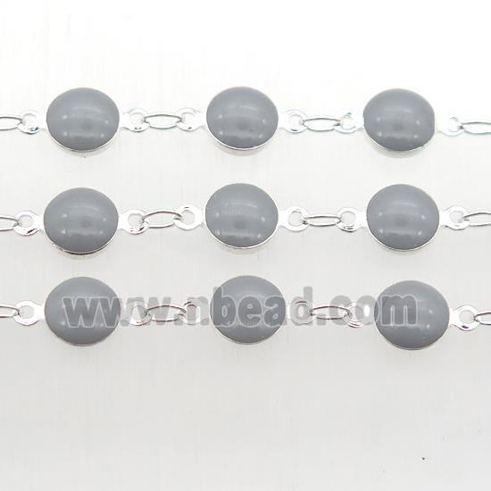 gray Porcelain Glass Chain, silver plated