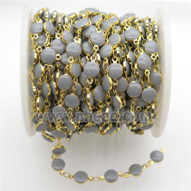 gray Porcelain Glass Chain, gold plated