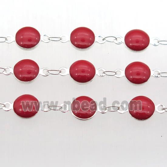 red Porcelain Glass Chain, silver plated