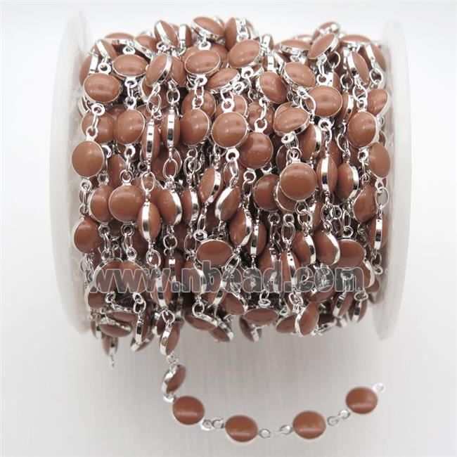 Chocolate Porcelain Glass Chain, silver plated