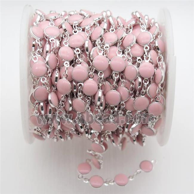 pink Porcelain Glass Chain, silver plated
