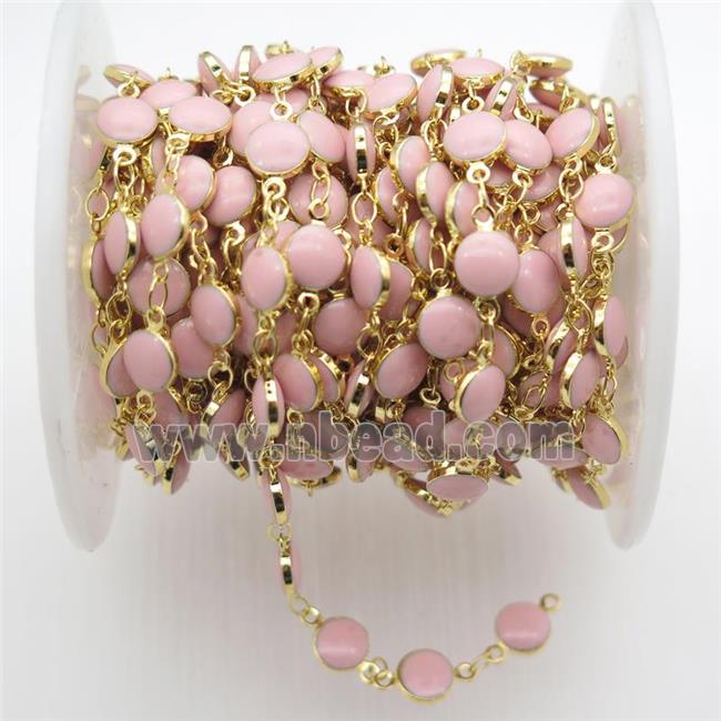 pink Porcelain Glass Chain, gold plated