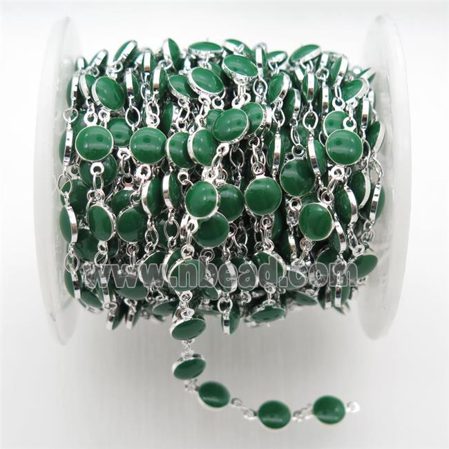 green Porcelain Glass Chain, silver plated