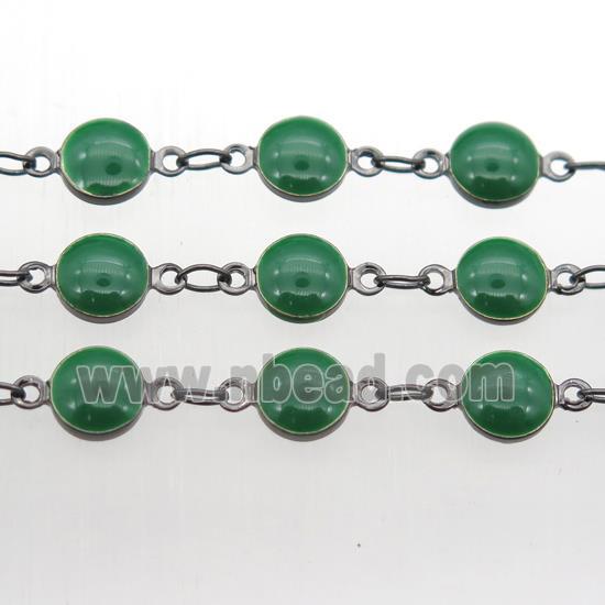 green Porcelain Glass Chain, black plated