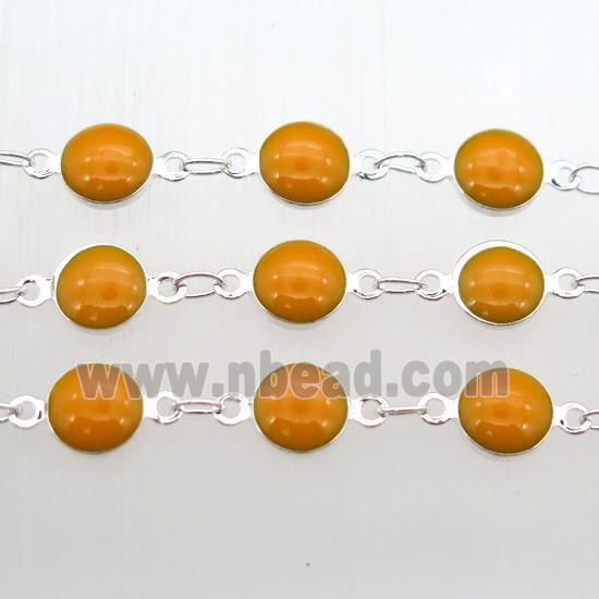 orange Porcelain Glass Chain, silver plated