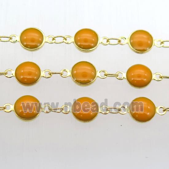 orange Porcelain Glass Chain, gold plated