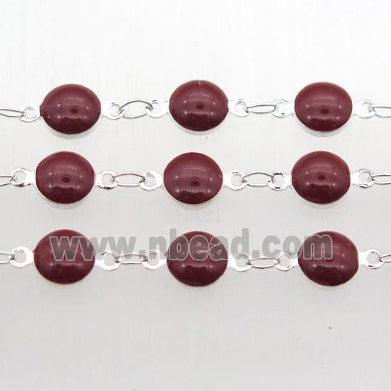 darkred Porcelain Glass Chain, silver plated