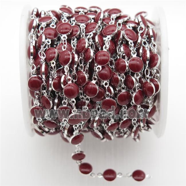 darkred Porcelain Glass Chain, silver plated