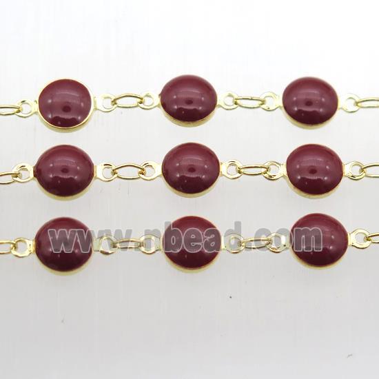 darkred Porcelain Glass Chain, gold plated