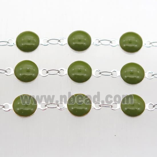 olive Porcelain Glass Chain, silver plated