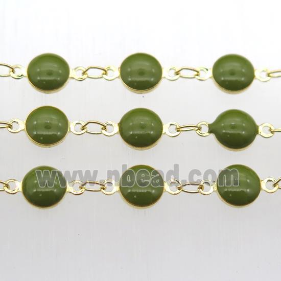 olive Porcelain Glass Chain, gold plated