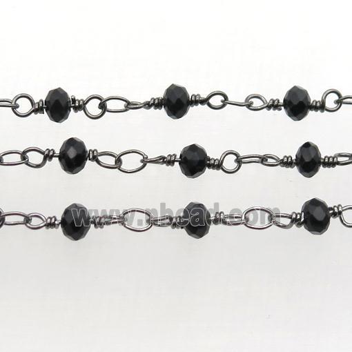 copper chain with black crystal glass, black plated