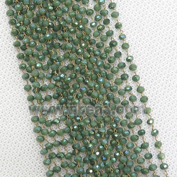 raw brass chain with green-ab crystal glass