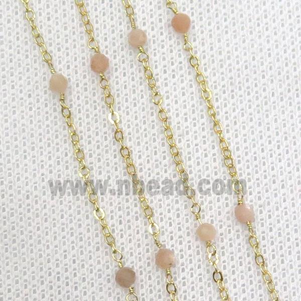 copper chain with peach moonstone, gold plated