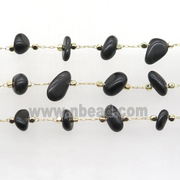Obsidian chip chain, gold plated