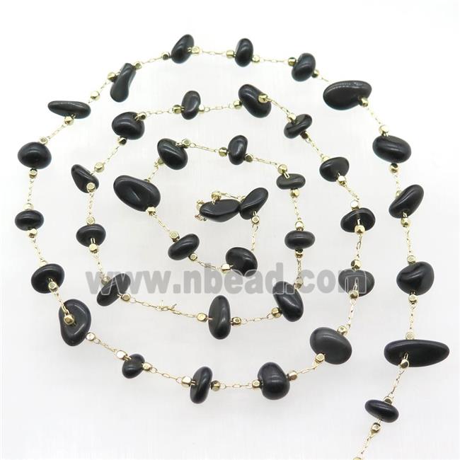 Obsidian chip chain, gold plated
