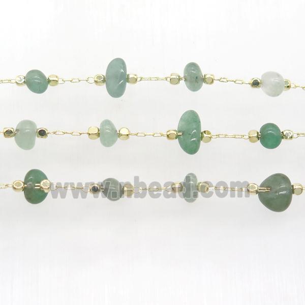 Green Aventurine bead chip chain, gold plated