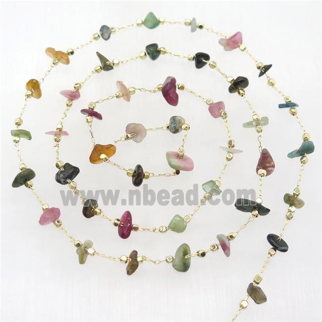 multicolor Tourmaline chip chain, gold plated