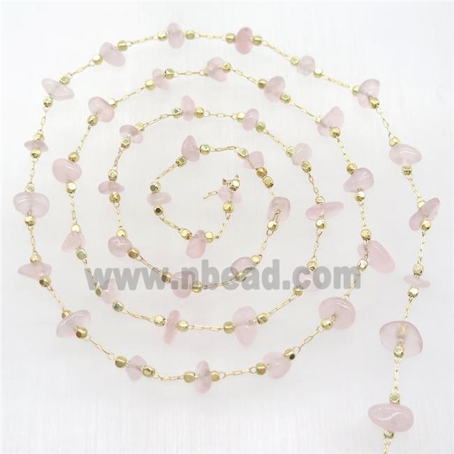 Rose Quartz chips chain, gold plated