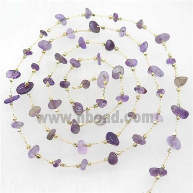purple Amethyst chips beads chain, gold plated