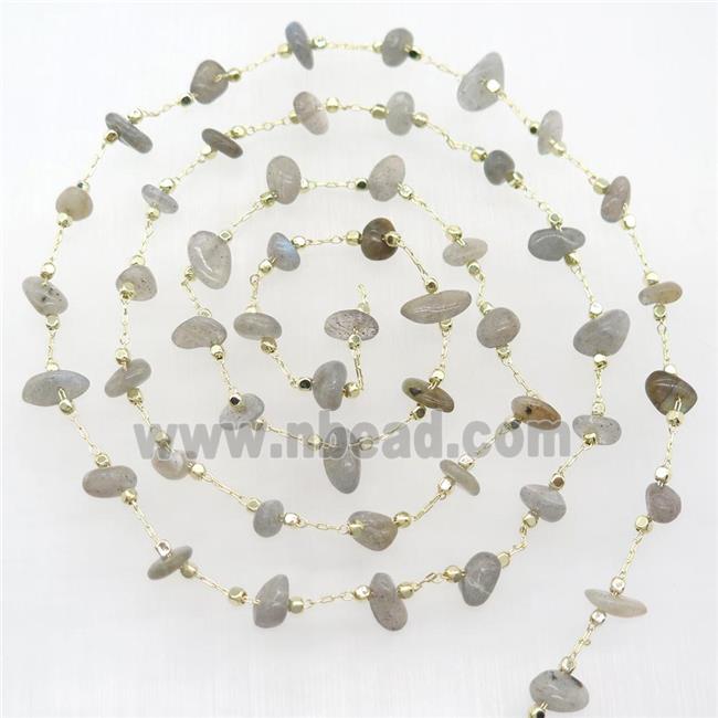 Labradorite beads chip chain, gold plated