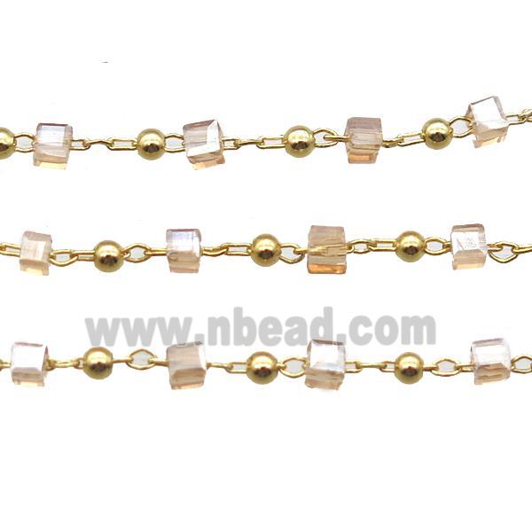 copper chain with crystal glass cube beads, gold plated
