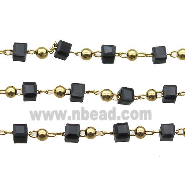 copper chain with black crystal glass cube beads, gold plated
