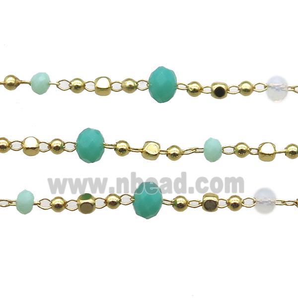 copper chain with crystal glass bead, faceted rondelle, gold plated