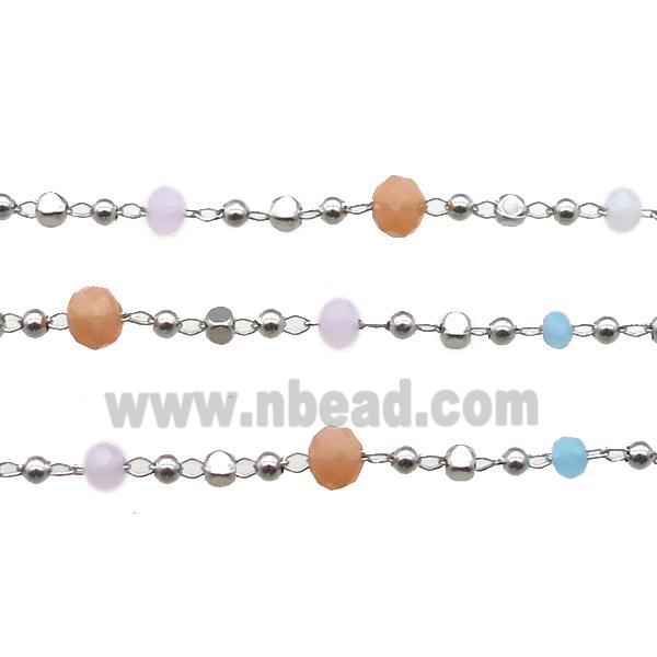 copper chain with crystal glass bead, faceted rondelle, platinum