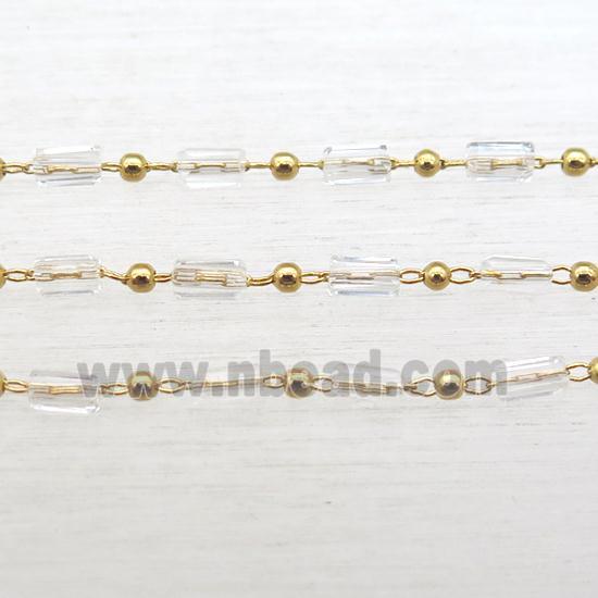 copper chain with crystal glass beads, tube, gold plated