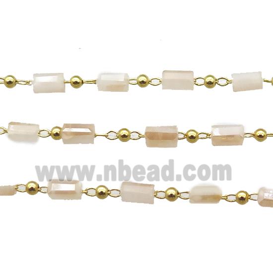 copper chain with crystal glass bead, tube, gold plated